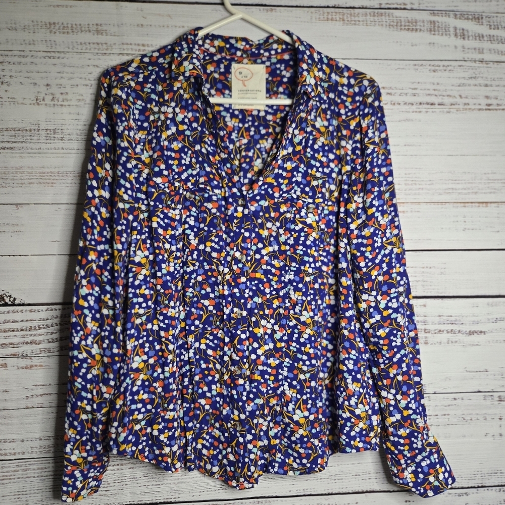 Anthropologie Womens 9 of 52 conversations Floral Palette Colorful Shirt sz 6